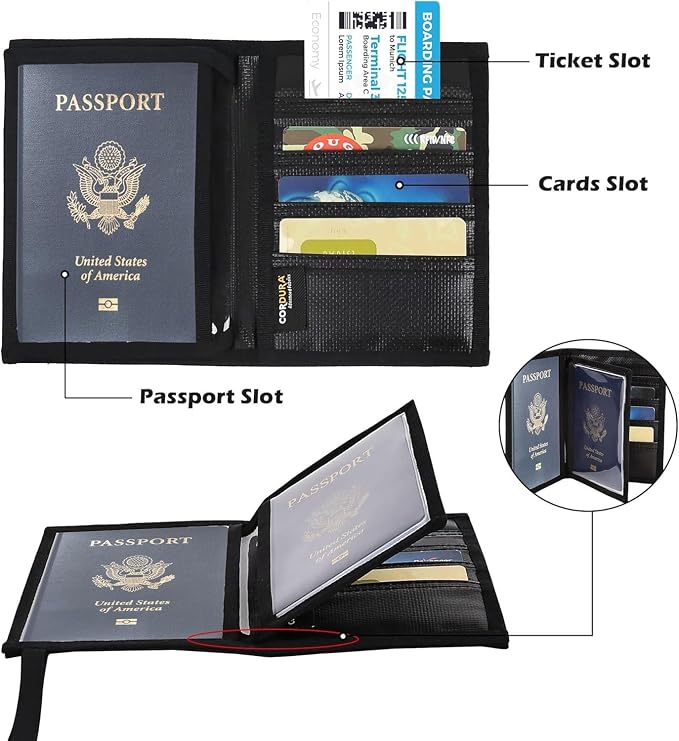 Rough Enough Passport Wallet, Holds 4 Passports, Cordura Black | For international travel, family.Slim design fits passport, Heavy-duty nylon fabric with ItYKK zipper, Compact lightweight