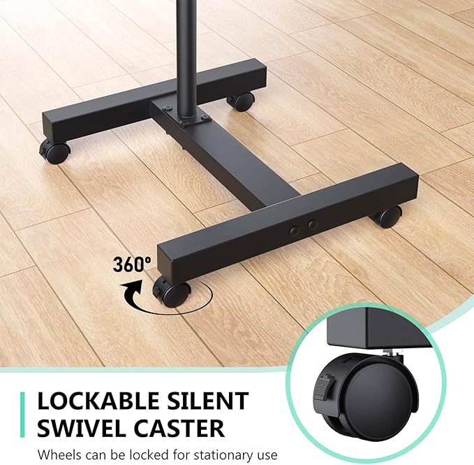 Projector Stand Tripod: 2 Shelves Mobile Laptop Cart Adjustable Height 45 to 64 Inches, Rolling Laptop Stand Cart with Ventilated Tray, Projector Tripod Stand on Wheels for Couch, Bedside, Meeting