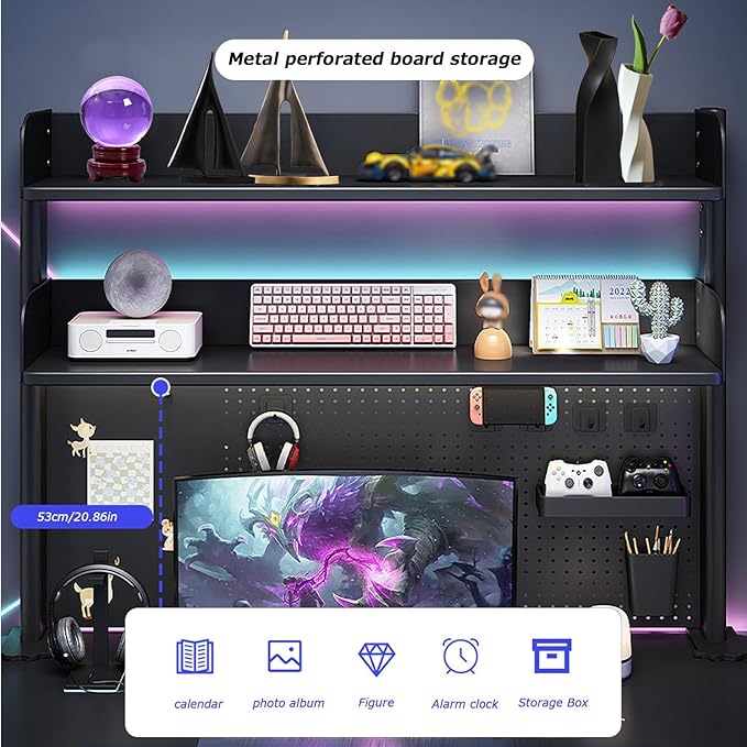 Clamp On Desk Organizer Shelf, BLACK Desk Extender Pegboard Workstation,Computer Desk Accessories for Office, Privacy Panel for Gaming Desk,23.6/31.4/39.3in Desktop Shelving (BLACK, 60cm/23.6in)