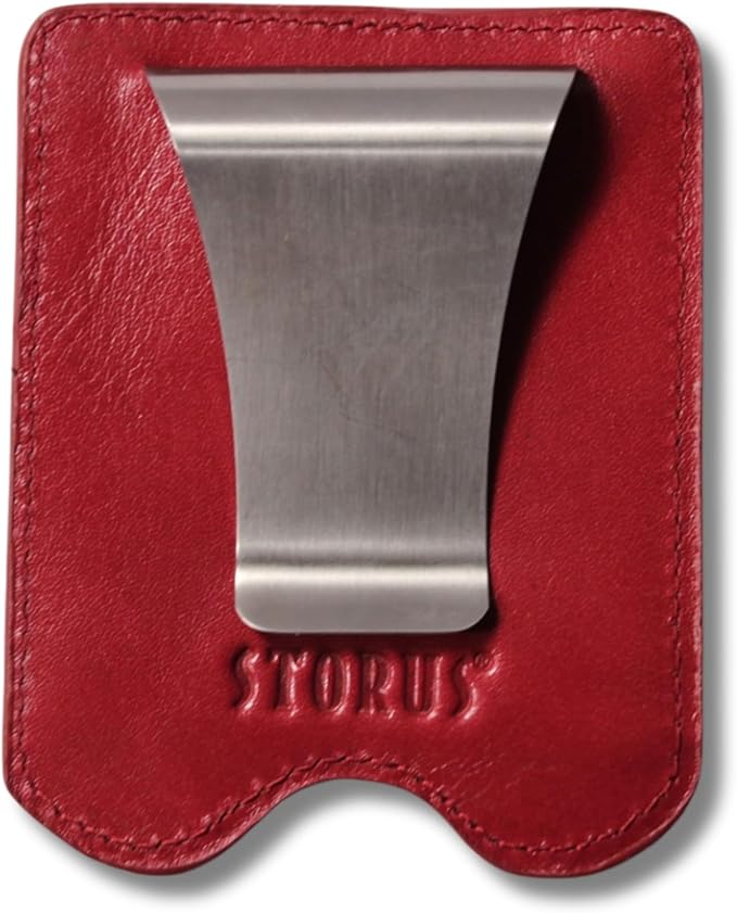 Storus Smart Money Clip Leather, Slim Minimalist Leather Card Holder + Metal Money Clip Made of Fine Italian Tanned Leather for Men, Women, Gift - Red Wine Color