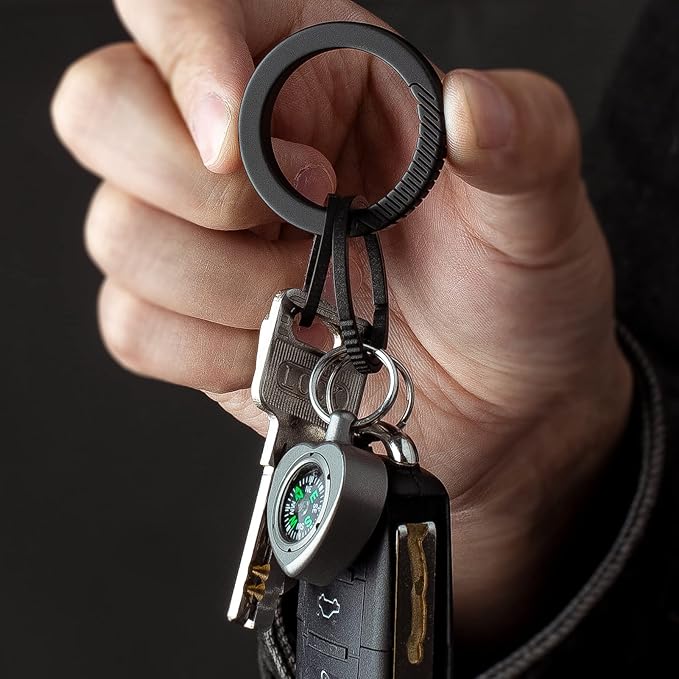 TISUR Titanium Keychain Rings, Split Side Pushing Key Rings Heavy Duty Black Key Ring For Key Chain Carabiner Dog Tag Ring
