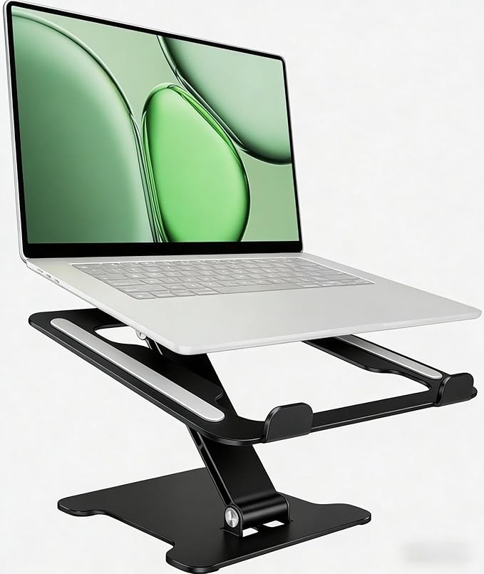 Foldable Aluminum Laptop Stand, Height Adjustable Ergonomic Riser for Collaborative Work,Tablet, Reading and More. Portable Laptop Stand for All 10-16" (Black)