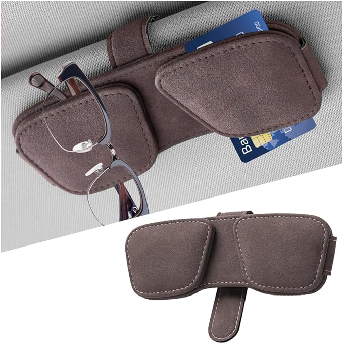Sunglass Holder for Car Visor, Magnetic Auto Sun Visor Eyeglasses Ticket Card Double Clip, Vehicle Interior Glasses Hanger Organizer Accessories, Universal for SUV Sedan Truck(Brown)