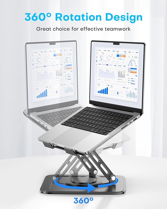 LOXP Adjustable Laptop Stand, Computer Stand with 360 Rotating Base, Ergonomic Laptop Riser Mount for Desk Foldable Protable Computer Desk Fits with MacBook Pro Air (10-16") - Black
