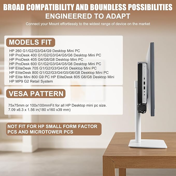Mount for HP Mini PC Wall VESA and Under Desk Mount, Compatible with HP EliteDesk 800/805/705, HP Pro Mini 400/260, HP ProDesk 600/400/405, Desktop Mini PC Wall Mount Bracket for HP