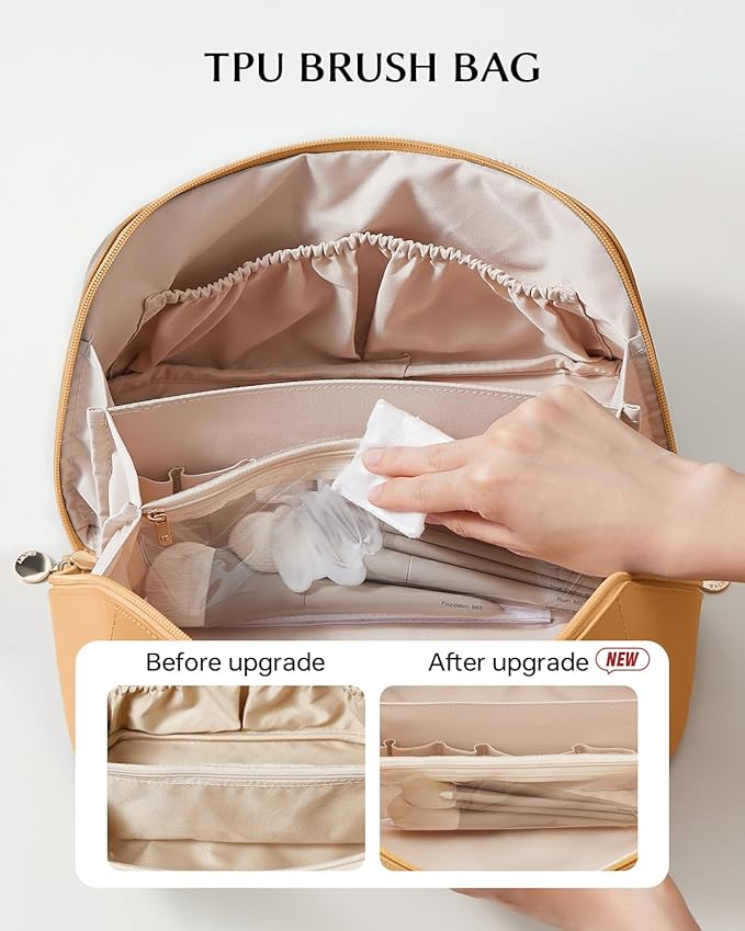 EACHY Travel Makeup Bag, Large Capacity Cosmetic Bag for Women, Waterproof PU Leather, Flat Open Portable Toiletry Bag for Skincare, Brushes & Travel Essentials