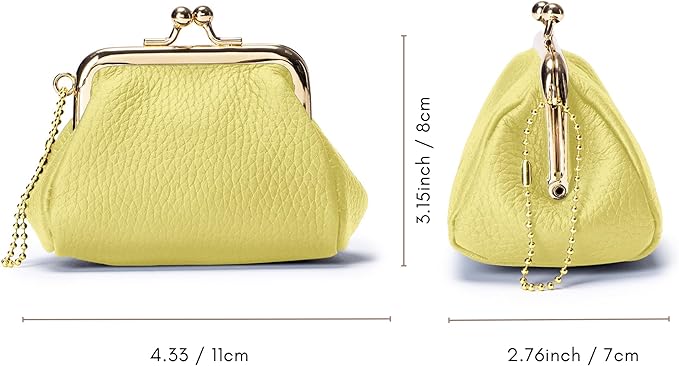 Genuine Leather Lipstick Holder Case, Cute Coin Purse for Women, Small Vintage Kiss Lock Jewelry Storage Organizer Change Bag Pouch (Lemon Yellow)