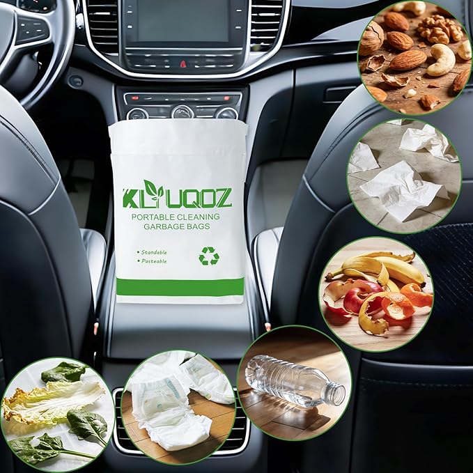 Disposable Cars Trash Bags Standable 100 Pack Car Garbage Bag Self Adhesive travel trash bag for Cars Kitchens Bedrooms Offices Travel and Camping Open Top Cleaning Bags (10.1 * 2.3 * 7.6 in) (50)