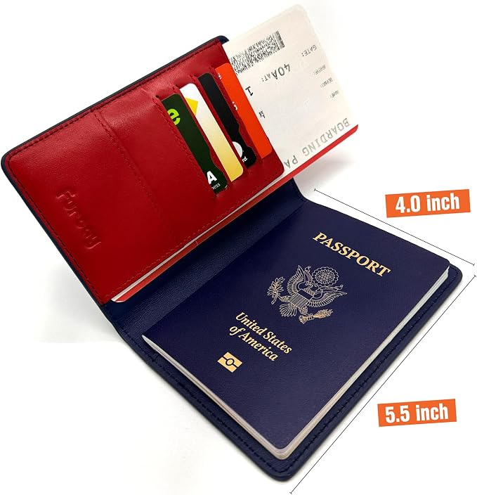 Slim Nappa Leather RFID blocking Passport Cover for Men and Women (Blue/Red)
