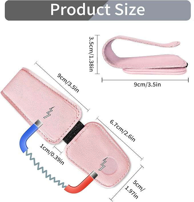 TILDOSAC 2 Pack Sunglasses Holder for Car Visor, Leather Magnetic Sunglass Holder for Car with Clip (Blue+Pink)