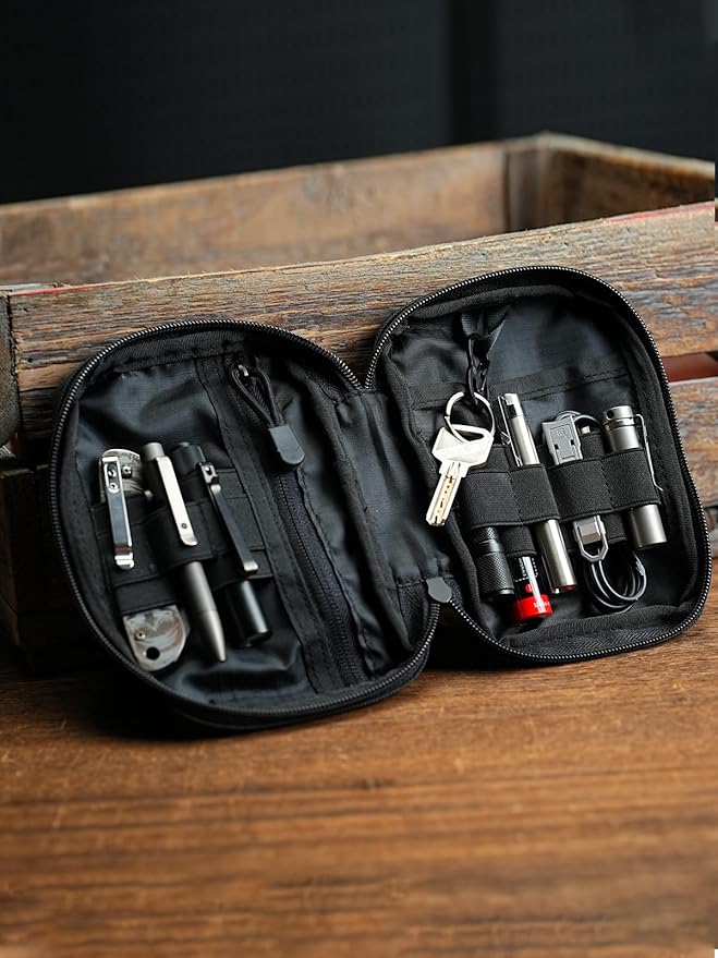 Sayram SP5 EDC Pouch, Pocket Organizer, Small Pocket Organizer with Patches Area, EDC Pouch Organizer with 6 Pockets for EDC Gears, Zippered Multitools Organizer Utility Pouch Tool Bag, Black