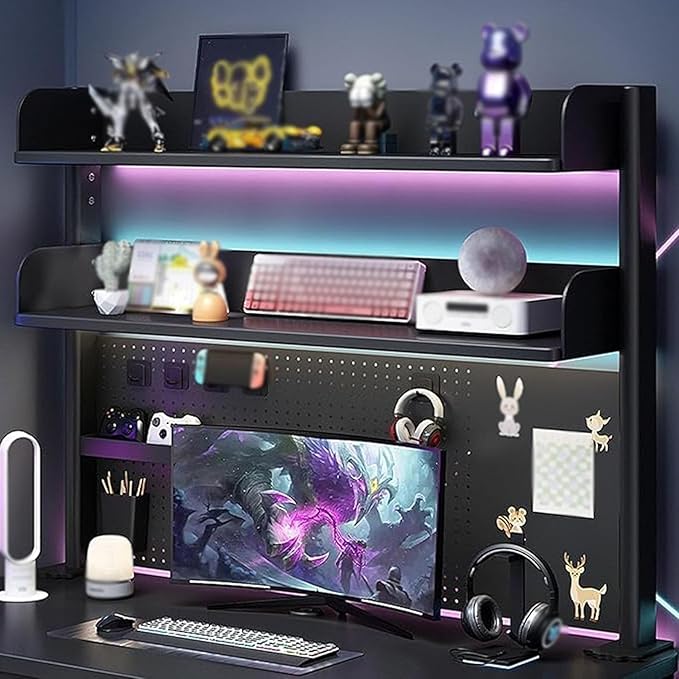 2 Tier Organizer Shelf Clamp On Desk 23 31 39in,Computer Desk Accessories for Office,Pegboard Workstation Desk Extender,Privacy Panel for Gaming Desk Desktop Shelving System(80cm/31.5in)