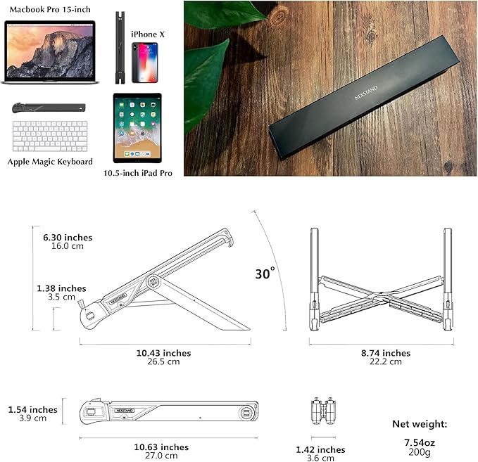 K7 Laptop Stand, Foldable Portable Laptop Stand,Black, Lightweight Ergonomic Laptop Riser for Desk for Laptops universial fit,one Step for Open & Close Design,Compact for Travel,Office,Home,Library