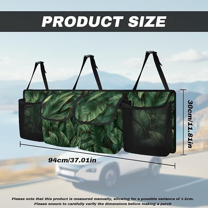 Palm Leaves Design Back Seat Trunk Organizer,Car Trunk Storage Organizer with Lid Keep your Trunk Clean and Tidy 4 Large Pockets Not Easy to Fade Machine Washable