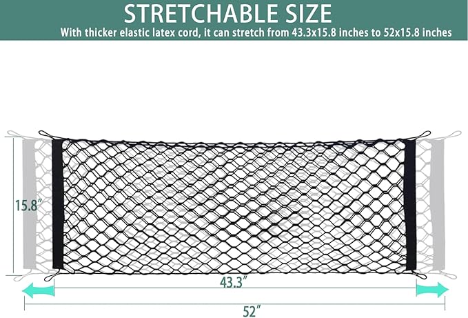 Cargo Net, 43.3 x 15.8 Inch Stretchable Truck Bed Organizer Trunk Net with Aluminum Carabiners for Car SUV Truck