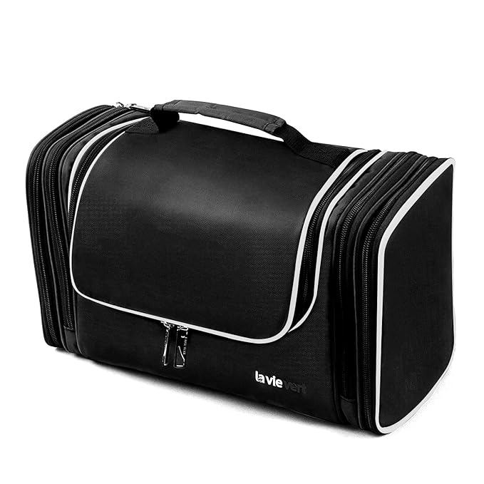 LAVIEVERT Toiletry Bag/Makeup Organizer/Cosmetic Bag/Portable Travel Kit Organizer/Household Storage Pack/Bathroom Storage with Hanging for Business, Vacation, Household - Black