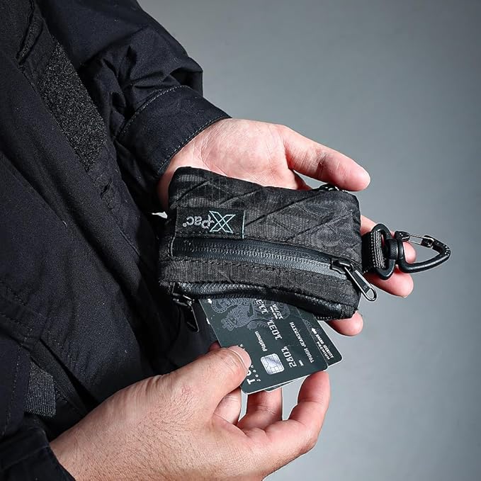 Minimalist Zip Wallet for Men EDC Pouch Key Holder Small Organizer for Cards Cash Coins and AirPods Made with X PAC VX21 Waterproof Durable Everyday Carry Bag with Clip