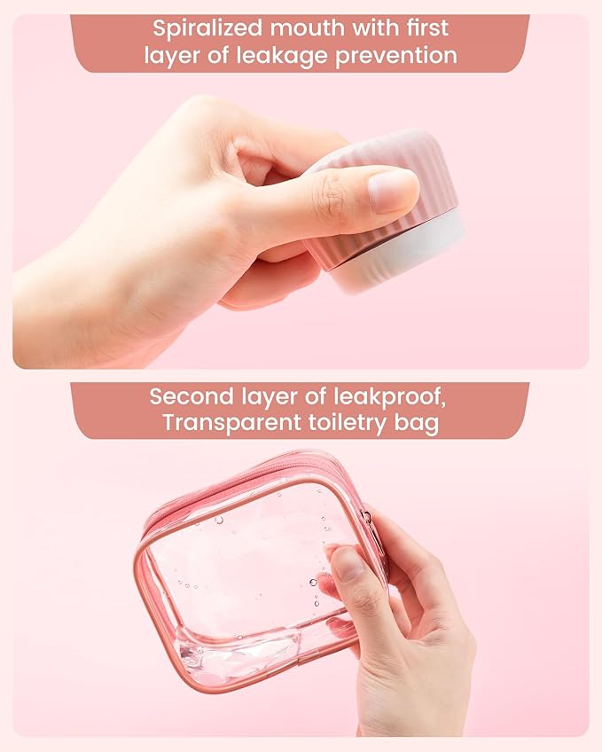 Mrsdry Travel Containers for Toiletries 4 Pack, TSA Approved Travel Size Toiletries, Portable Size Containers, With Clear Bag Leak Proof Silicone Jars, Essentials Creams Jars Carrying Small Items