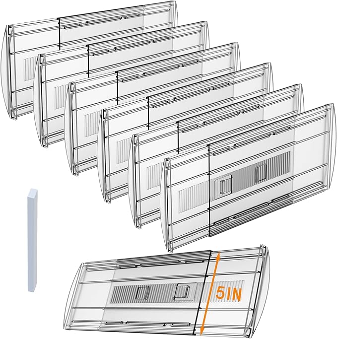 6 Pack Adjustable Drawer Dividers for Clothes,5" High Expandable From 13-21" Clear Drawer Organizers, PC Plastic Separators for Dresser/Bedroom/Bathroom/Kitchen/Office Storage
