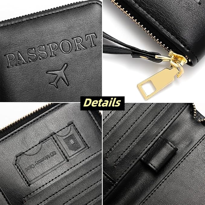 S-11 RFID Blocking Passport Holder Travel Wallet, Slim Zipper Card Case with ID Window, Boarding Pass Slot & Credit Card Organizer for Men and Women. (Navy Blue)