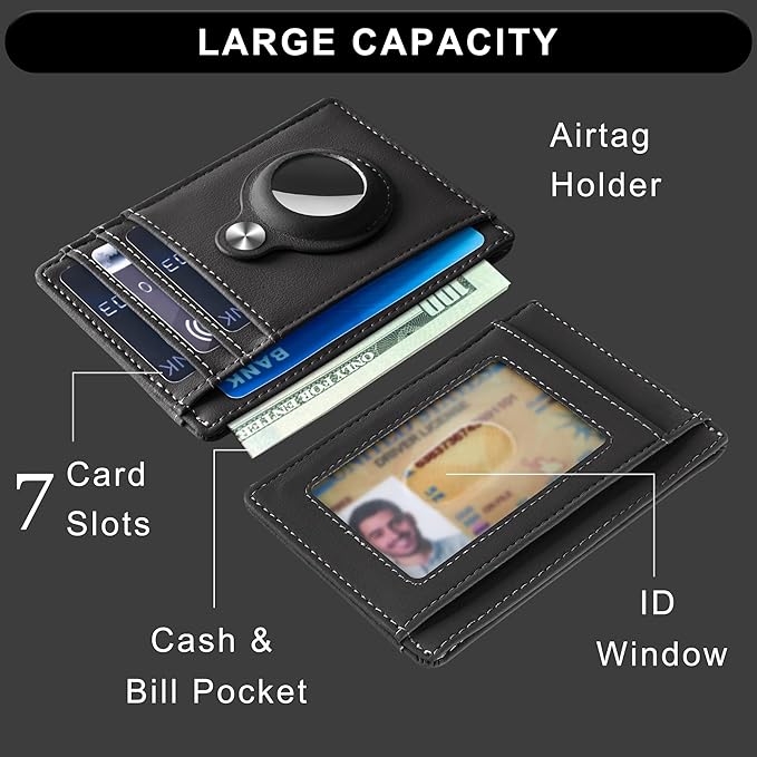Hawanik Slim Minimalist Front Pocket Air Tag Wallet, RFID Blocking Card Holder Wallet with Airtag Holder