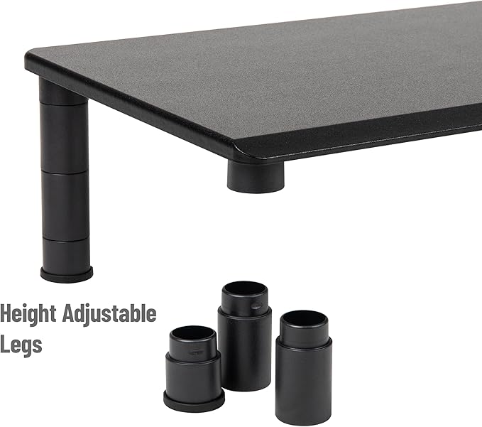 Mind Reader Dual Monitor Stand, Height Adjustable, Desktop Organizer, Laptop Riser, Office, 38.5"L x 11"W x 2.55-6.5"H, Black