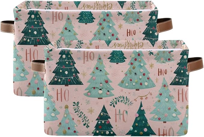 Aslsiy Storage Basket Snow Pink Christmas Tree Light (2) Nursery Bins Baby Canvas Box Clothes Shelf Basket Laundry Hampers 1 Pcs