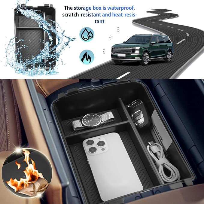 SHAOHAO 2 Pcs for 2026 Hyundai Palisade Center Console Organizer for 2026 Hyundai Palisade Accessories Console Tray Double Space 2026 Palisade LX3 Middle Console Armrest Stoage Box (Only for 7-Seat)