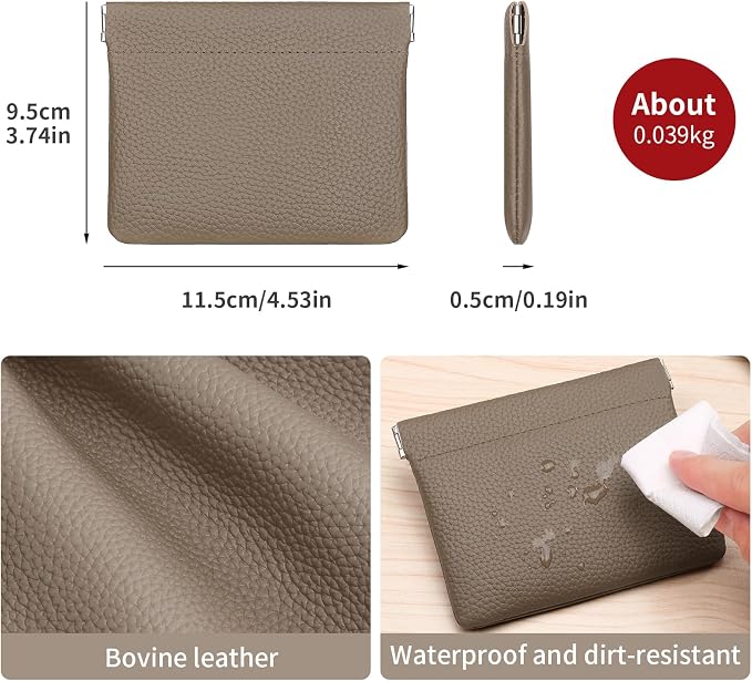 Genuine Leather Squeeze Coin Purse Pouch Change Holder For Men & Women Mini Change Purse Pouch for Pocket, Small Pouch Credit Card Key Headset Lipstick Holder (Grey)