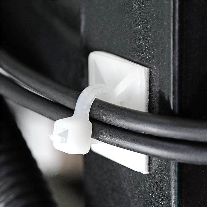 XHF 500 PCS 3/4" White Self Adhesive Cable Zip Tie Mounts Wire Cable Clips Holders Management Anchors Organizer Holders Squares(HS-101S)