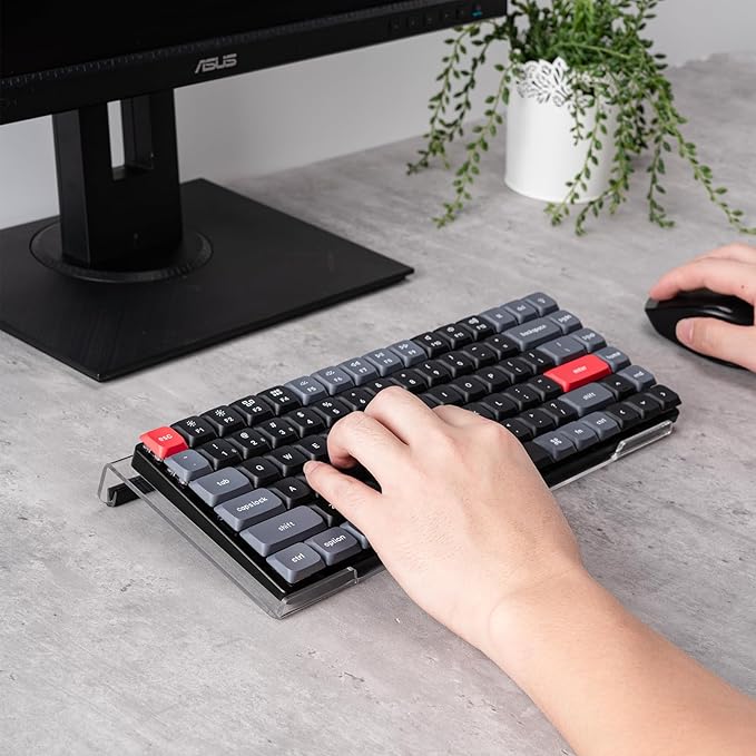 BOOMIBOO Clear Acrylic Tilted Computer Keyboard Holder for Ergonomic Typing, Keyboard Stand with Silicone Anti-Slip Strip,11.8 x 5.1 Inch Keyboard Tray for 78 Keys Keyboard