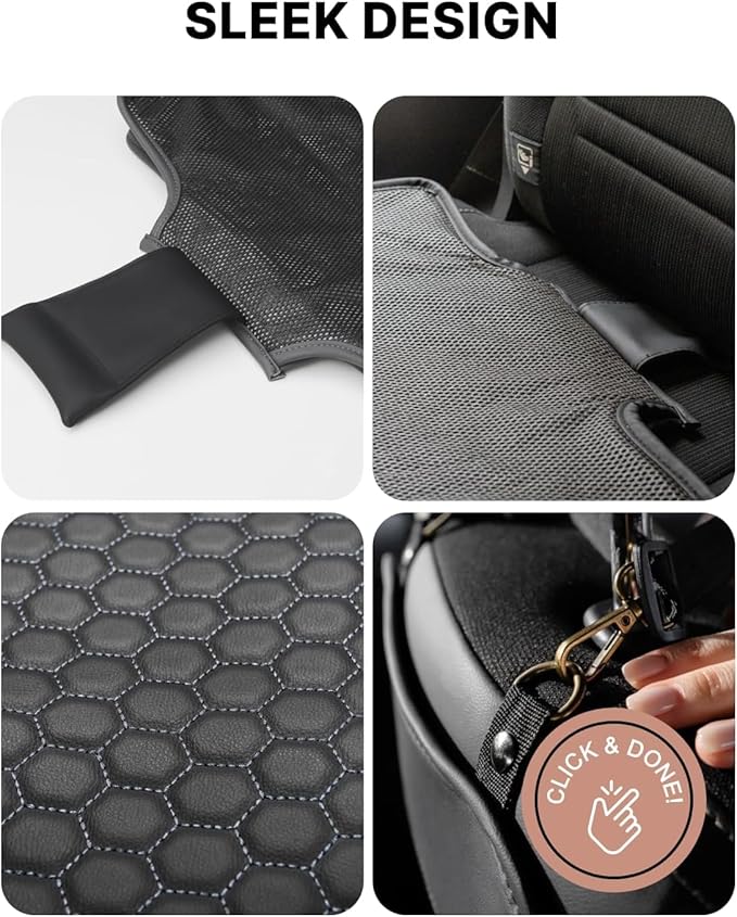 Owleys Car Seat Protector Set - Black, Waterproof & Non-Slip, Kick Mat & Back Seat Protection