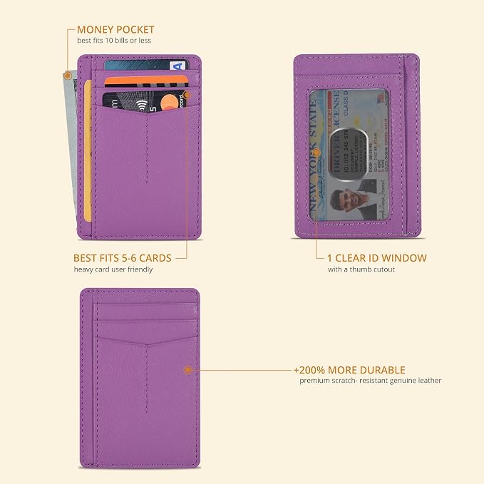 Oak Leathers Leather Slim Minimalist Wallet for Men & Women RFID Front Pocket Leather Card Holder Wallets (Nappa Lilla)