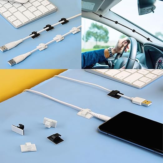 Adhesive Cable Holder Management Wire Clips 50 Pcs White，Suitable for Cables with a Diameter of ≤ 6mm in Cars, Houses, and Offices