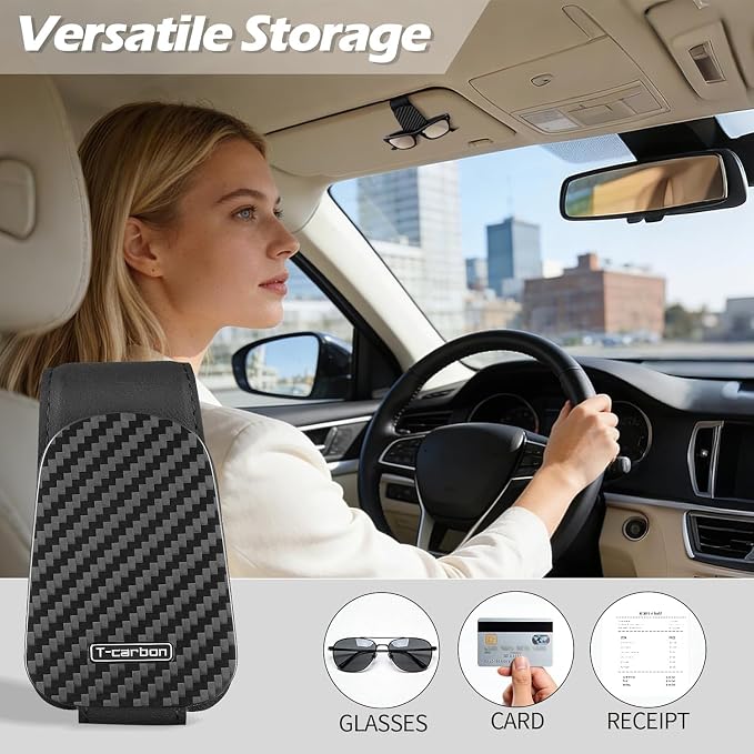 T-carbon 2 Pack Sunglass Holder for Car Sun Visor,Magnetic Leather Sunglasses Hanger,Carbon Fiber Sunglasses Holder and Ticket Card Clip, Car Visor Accessories,Matte Black