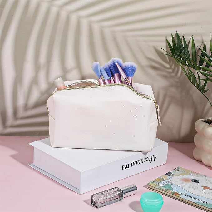 8 Pcs PU Leather Makeup Bag Bulk Set Waterproof Cosmetic Pouch Travel Organizer for Women Beige Toiletry Bag with Zipper Portable Multi-Functional Storage Bags