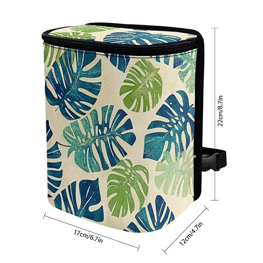 Biyejit Palm Leaf Large Car Trash Can for Back Seat - Car Garbage Bag with Tissue Holder and Bottle Pockets - Seatback Organizer with Lid for Vans, SUVs and Trucks