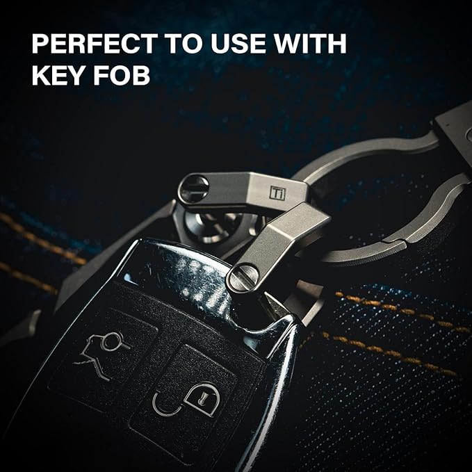 MecArmy CH2 Titanium D Ring Keychain for Thick Car Key Remotes, Precision Locking EDC Shackle, Heavy-Duty Key Carabiner Alternative, CNC Machined (Blue, Large)