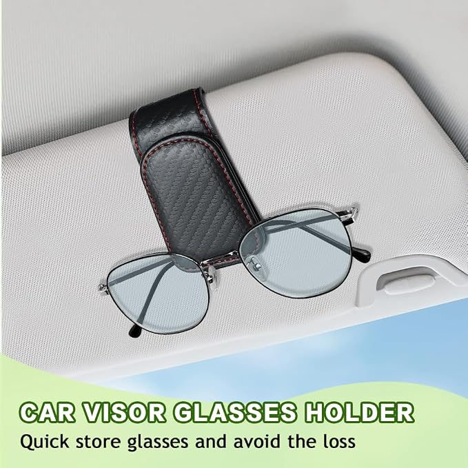 Sunglass Holder for Car, Sunglasses Clip for Car Visor, Magnetic Leather Vehicle Eyeglass Hanger Clip, Auto Ticket Card Glasses Organizer Clamp Accessories for SUV Sedan (Carbon Fiber)