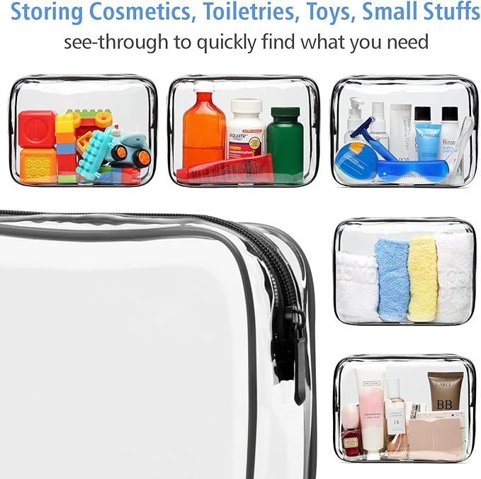 PACKISM Clear Makeup Bags 2 Pack Large, 9.6 Inch Clear Travel Bags for Toiletries, Portable Cosmetic Organizer for Full Size Bottles Checked Luggage & Home Storage, Black