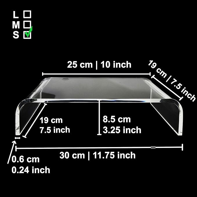 Mnixy AMT Premium Acrylic Clear Monitor Riser Laptop/PC/Multimedia Monitor Stand for Home Office (Small- 2 Pack)