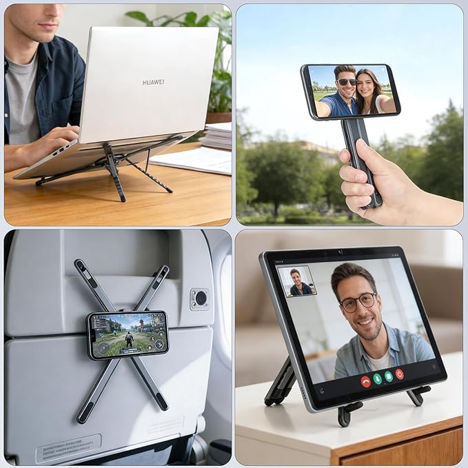 koolehaoda Portable Laptop Stand for Desk & Travel, CNC Aluminum Foldable Computer Riser Magnetic Grip Multi-Angle Support Stand for MagSafe,MacBook,iPhone,iPad, 4??6" Phones,Tablets and Laptops