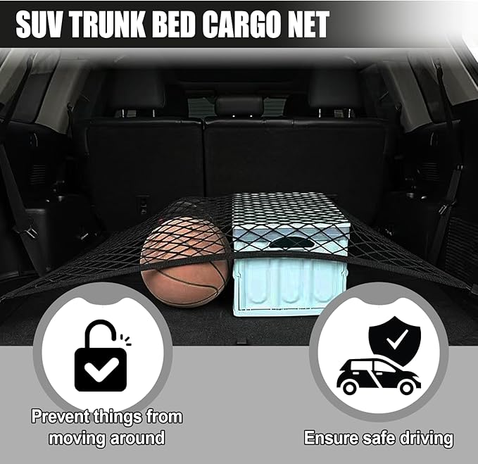 Elastic Cargo Net for Trunk SUV, Stretchable Mesh Truck Organizer, 31.5'' x 23.6'', Pickup Truck Bed Net with Hooks, Storage Luggage Cover for Car, Travel Essentials