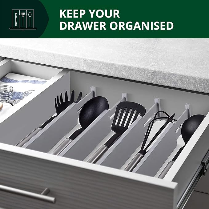 ROYAL CRAFT WOOD Adjustable Bamboo Drawer Dividers Organizers - Expandable Drawer Organization Separators For Kitchen, Dresser, Bedroom, Bathroom and Office, 4-Pack (Short (up to 16")) (Gray)
