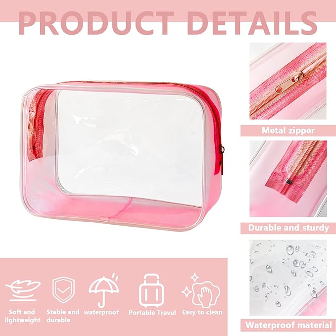 Stadium Approved White Frame Clear Toiletry Bag 7.09x4.72x2.36inch TSA Approved Clear Organizer Bags Portable Travel Makeup Bags with Zipper for Women (White)