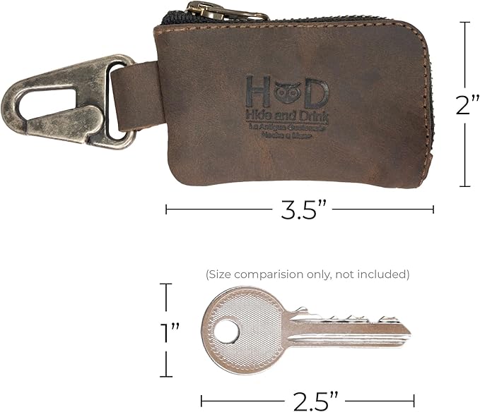 Hide & Drink, Car Key Holder & Coin Purse for Belt Loop Handmade from Full Grain Leather - Bourbon Brown