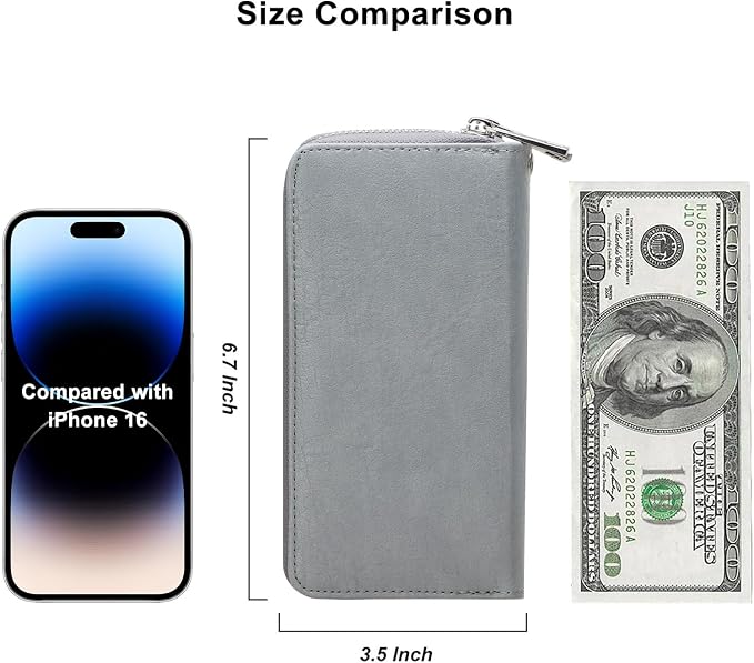 Cellphone Wallet for Women Dual Zipper Long Purse with Removable Wristlet