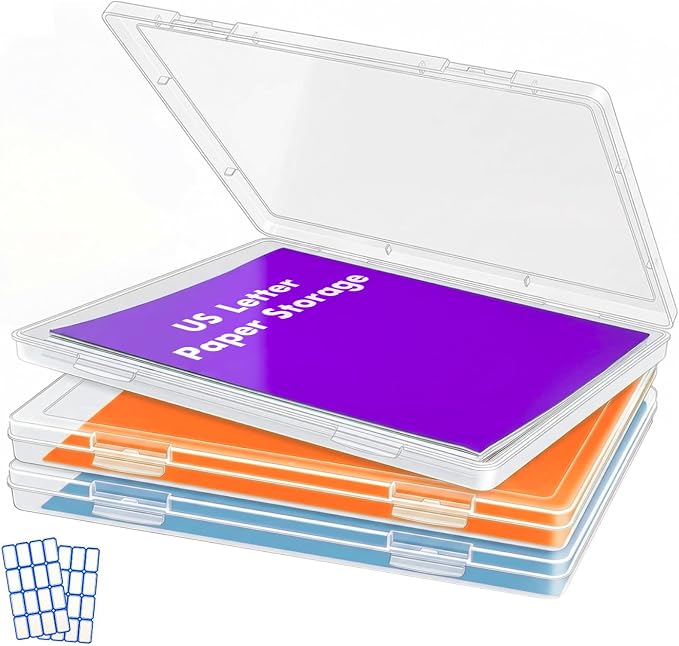 DUOFIRE 3 Pack Plastic File Storage Box with Lid, Clear File Boxes with Lids for A4 and US Letter Size Paper, Document Organizer for Office, Craft, Art Supplies, School and Business Use