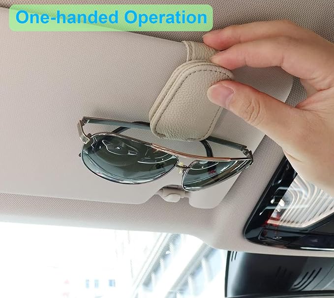 Sunglass Holder for Car, Magnetic Leather Sunglasses Clip for Car Visor, Eyeglass Hanger Clip for Car Sun Visor (A Khaki)