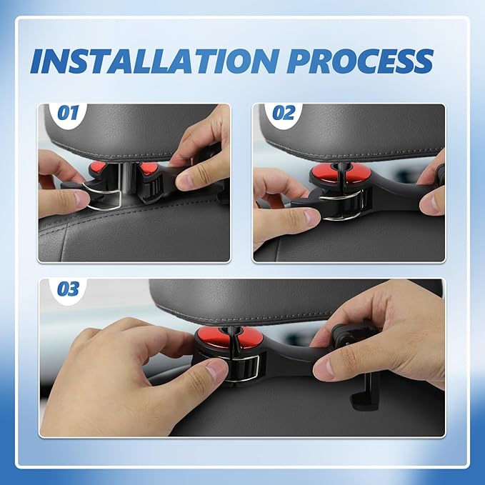 2PCS Car Headrest Hidden Hook, 2 in 1 Car Seat Hook with Phone Holder, Auto Back Seat Hanging Hook for Handbag Clothes Grocery, Universal Vehicle Purse Hooks Holder Organizer (Red)
